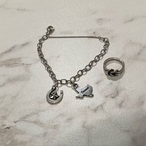James Avery charm bracelet with charms and love knot ring